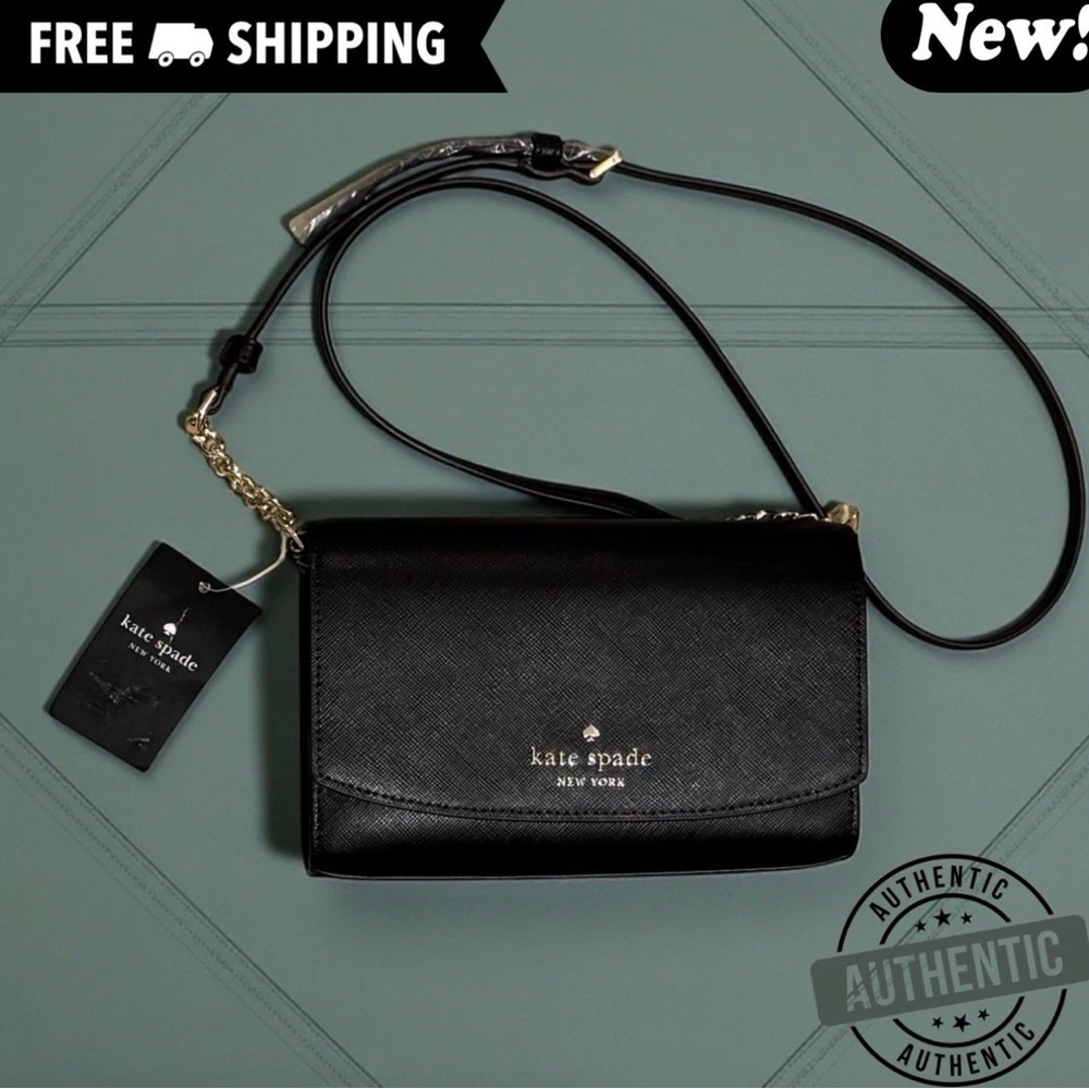 Kate Spade Staci Small Flap Crossbody Saffiano LeatherBlack  WLR00632 NWT $259
